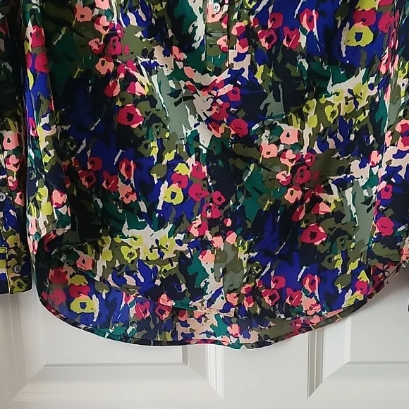 J.Crew Floral Abstract Print Tunic Blouse Green & Blue Long Sleeve Women Size S - Picture 7 of 7